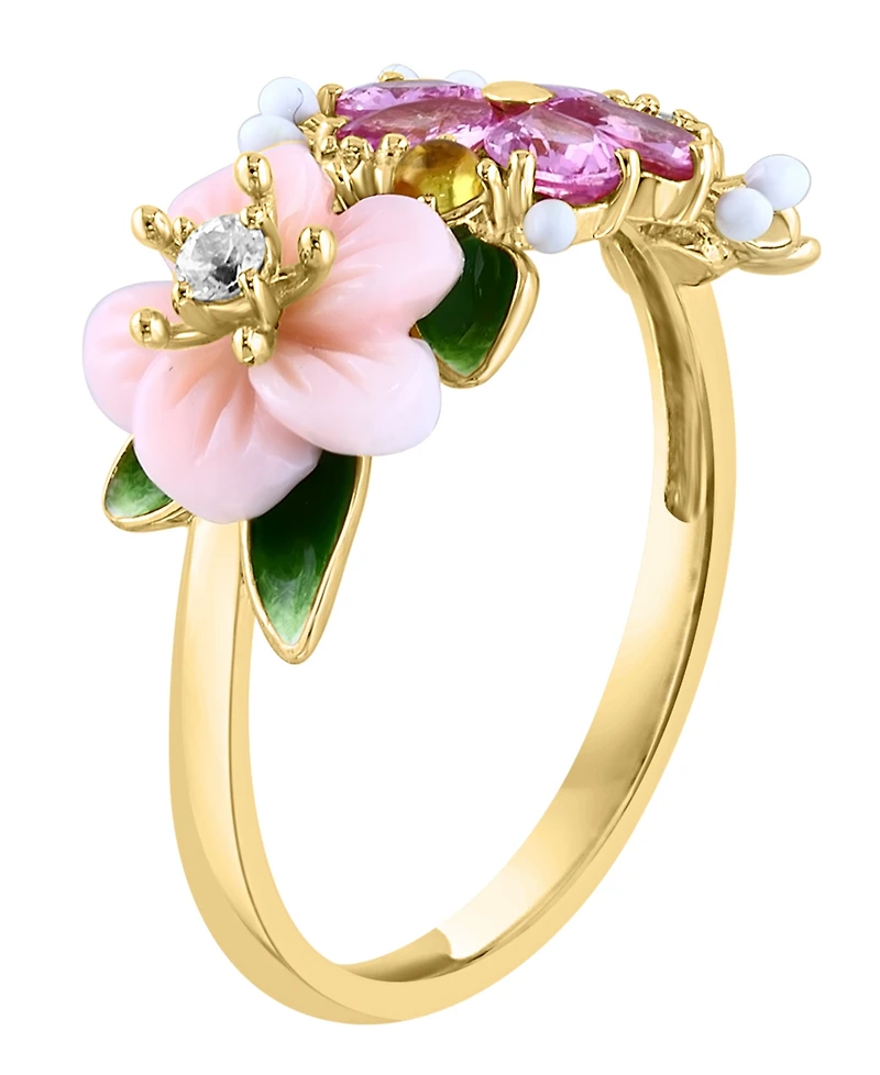 Lali Jewels Pink Mother of Pearl (7/10 ct. t.w.), Multi Gemstone (0.90 ct. t.w.) and Diamond (1/100 ct. t.w.) Ring in 14k Yellow Gold