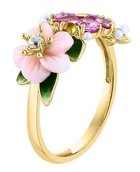 Lali Jewels Pink Mother of Pearl (7/10 ct. t.w.), Multi Gemstone (0.90 ct. t.w.) and Diamond (1/100 ct. t.w.) Ring in 14k Yellow Gold
