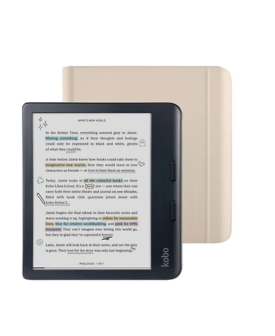 Kobo Libra Colour eReader with Sand Notebook SleepCover Case Bundle