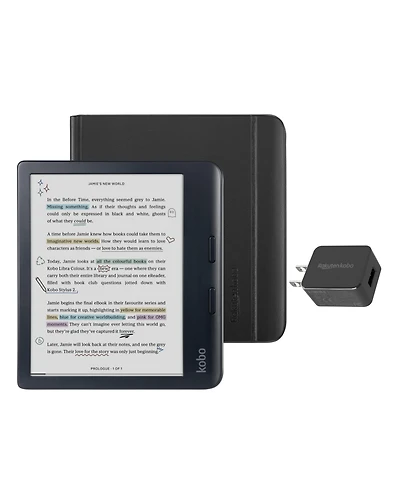 Kobo Libra eReader with Black Notebook SleepCover Case and Ac Bundle