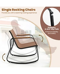 Sugift 4 Pieces Patio Furniture Set with Rocking Bistro Chairs and Breathable Mesh Fabric-Coffee