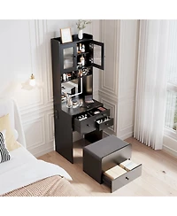 Homfan Modern Vanity Desk with Sliding Led Mirror, 4 Spacious Drawers, Makeup Dressing Table for Bedroom Organization, Sleek Design