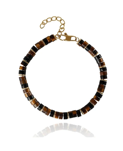 Lucky Brand Tiger Eye Heishi Stainless Steel Bead Bracelet