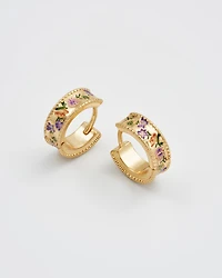 Fable England Folksy Floral Gold Huggie Earrings