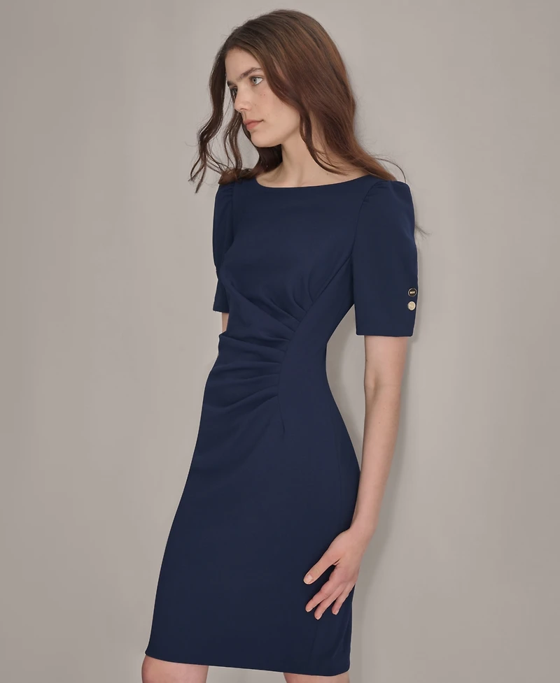 Dkny Petite Ruched Jewel Neck Sheath Dress