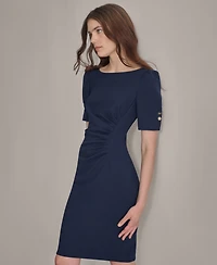 Dkny Petite Ruched Jewel Neck Sheath Dress