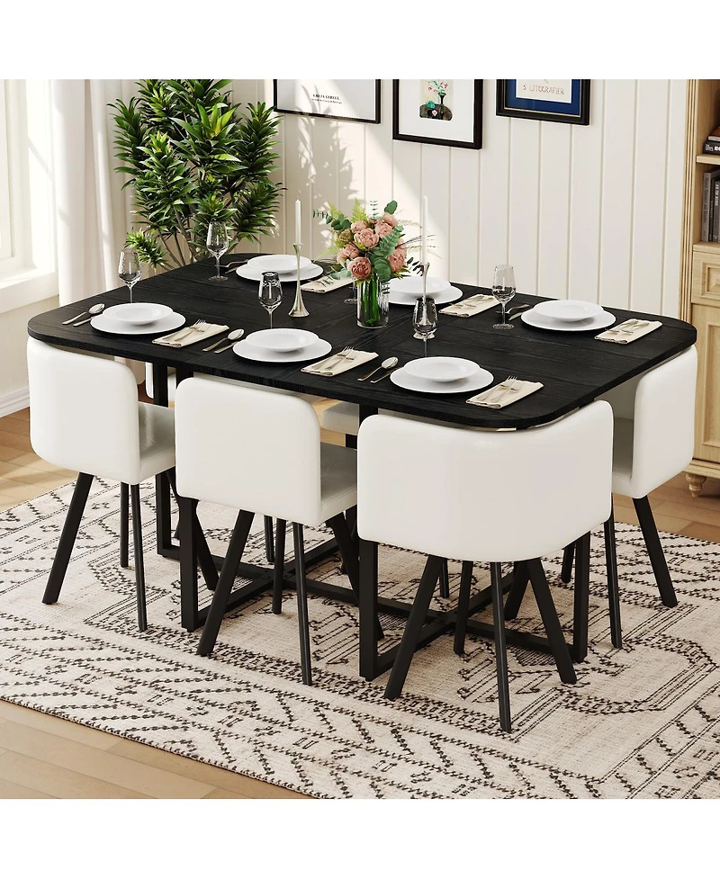 Streamdale Furniture 7piece Dining Set Table with Leather Chairs