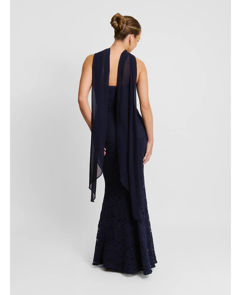 Six Stories Women's Lace Corset Maxi Dress With Neck Scarf