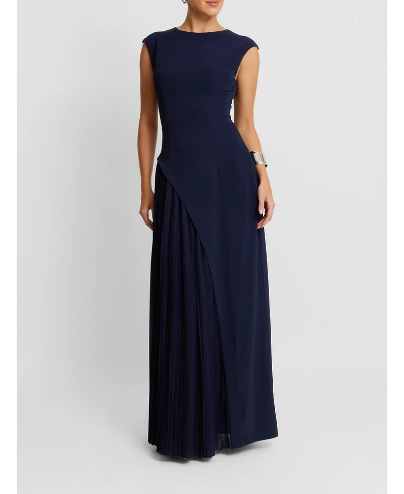 Six Stories Women's Cap Sleeve Pleated Maxi Dress