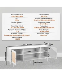 Gouun Boho Rattan Door 66-Inch Tv Stand with Built-In Power Outlets