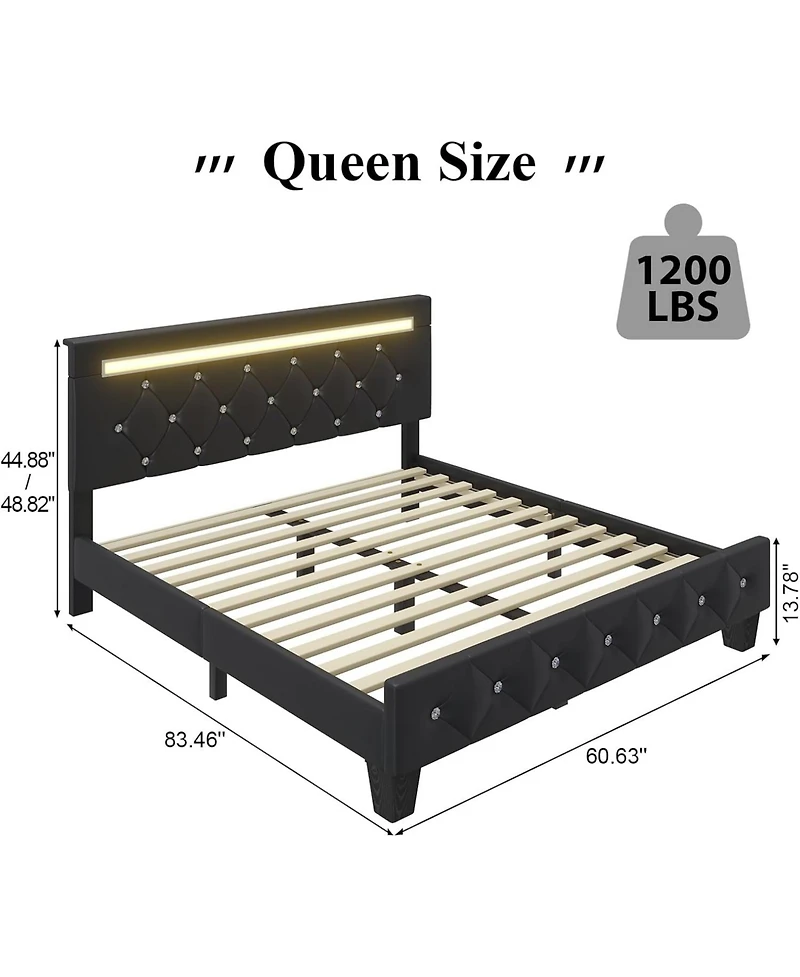 Lucky One Queen Size Bed Frame with Led Light and Charging Station