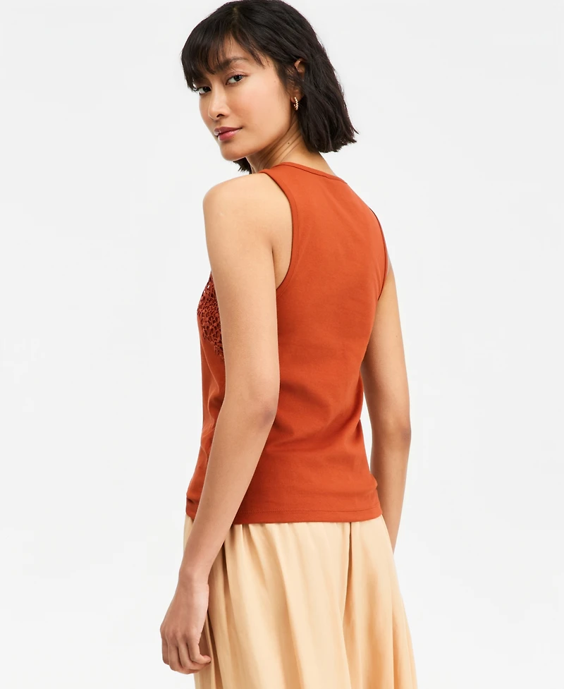 On 34th Women's High-Neck Sleeveless Lace-Trim Tank Top, Macy's Exclusive