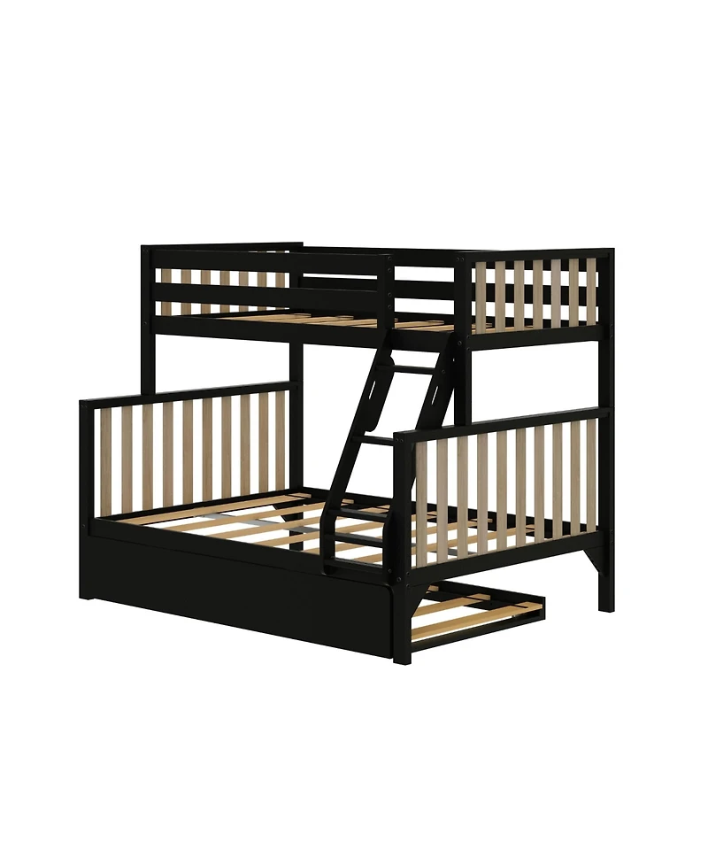 Max and Lily Bunk Bed Twin over Full with Trundle, Solid Wood Scandinavian Style Beds for Kids