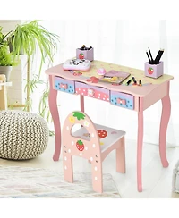 Gouun Kids Tri-Fold Mirror Vanity Table and Chair Set with 3 Drawers