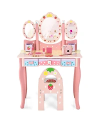 Gouun Kids Tri-Fold Mirror Vanity Table and Chair Set with 3 Drawers