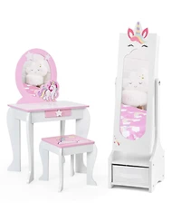 Gouun Kids Princess Vanity Table and Stool Set with Jewelry Cabinet