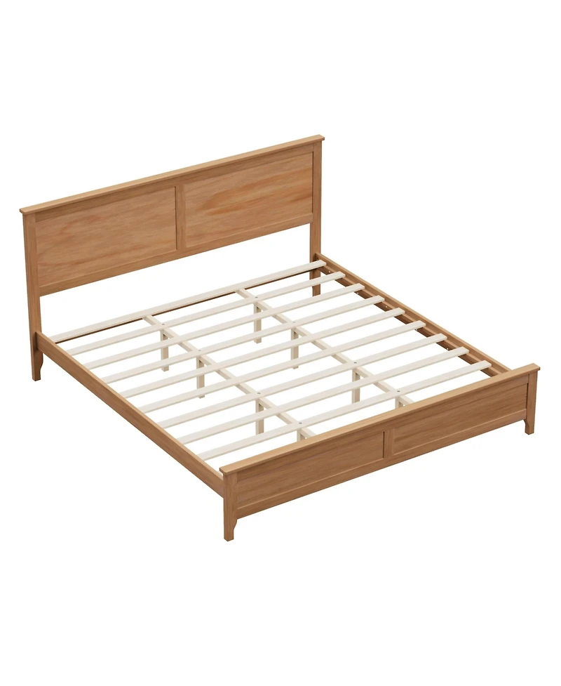 Lucky One Modern Solid Wood King Size Platform Bed with Sturdy Wooden Slats Support