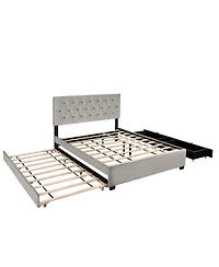 Lucky One Queen Size Trundle Pull Out Drawers Storage Upholstered Bed Modern Design No Box Spring