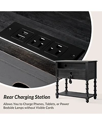 Hulala Home Aristidh Traditional 30"Tall Solid Wood 2-Drawer End Table with Built-in Charging Outlets