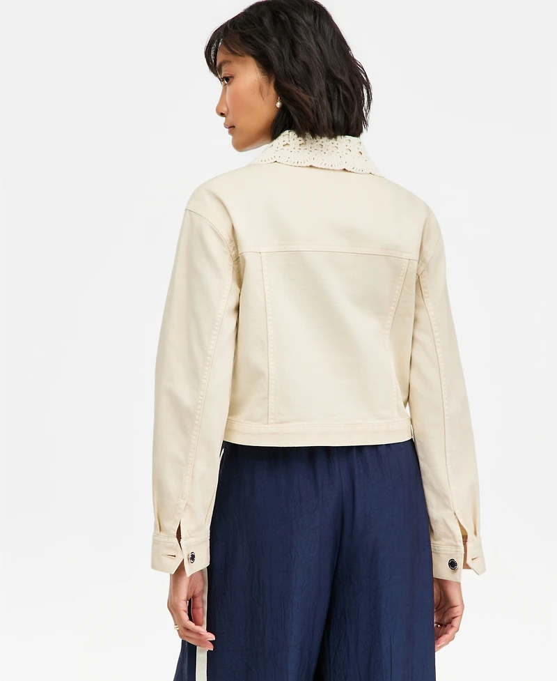 On 34th Women's Crochet Collar Cropped Denim Jacket, Macy's Exclusive