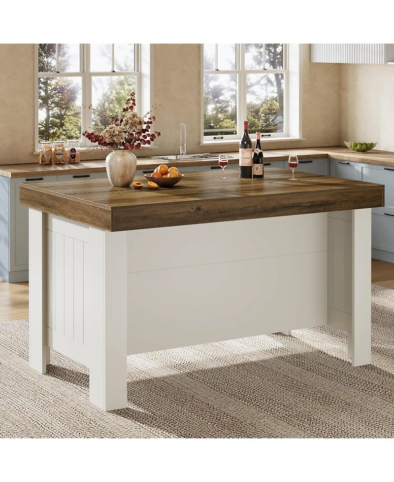 Tribesigns Two-Tone Kitchen Island Table with Storage Shelves, 55 Inch Counter Height Bar Table with Wood Look Top