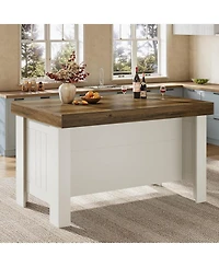 Tribesigns Two-Tone Kitchen Island Table with Storage Shelves, 55 Inch Counter Height Bar Table with Wood Look Top