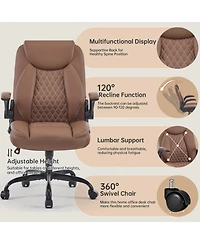 FlynamaLeather Ergonomic Chair, Flip-Up Arms Rocking Office Chair