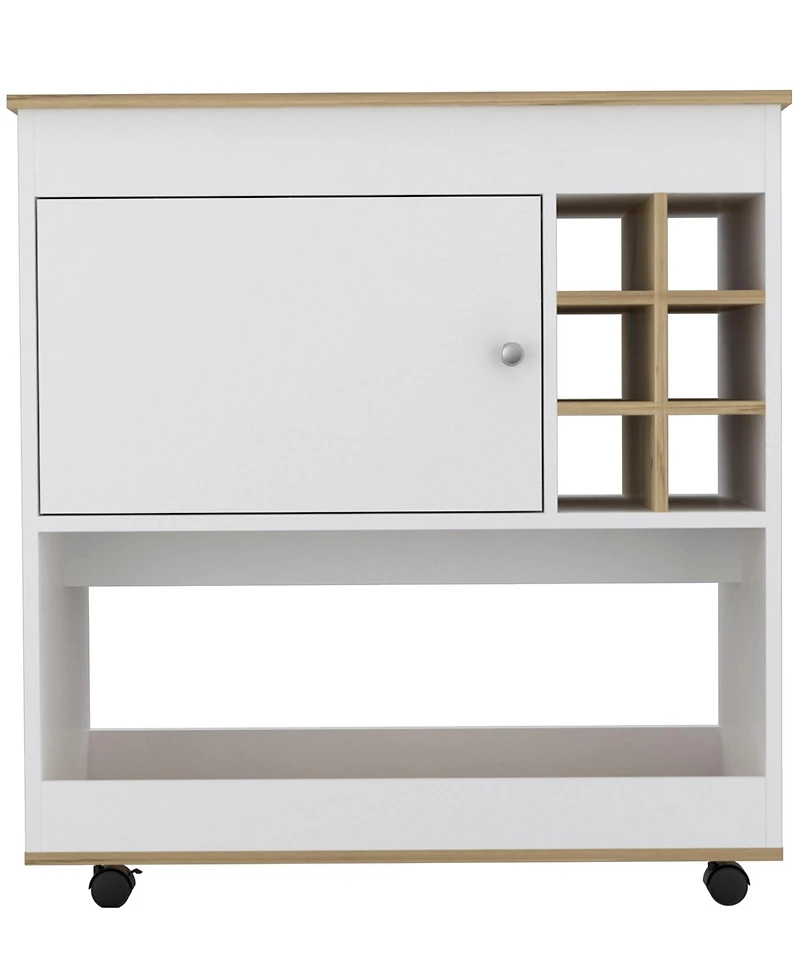 Flynama Light Oak Bar Cart with Lower Panel, 6 Bottle Cubbies and 1 Cabinet