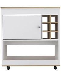 Flynama Light Oak Bar Cart with Lower Panel, 6 Bottle Cubbies and 1 Cabinet