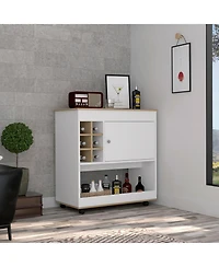 Flynama Light Oak Bar Cart with Lower Panel, 6 Bottle Cubbies and 1 Cabinet