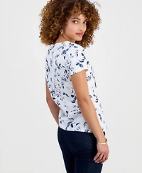 I.n.c. International Concepts Petite Cotton Floral-Print Asymmetric Side-Tie Top, Macy's Exclusive