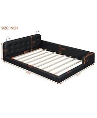 Lucky One Queen Size Upholstered Platform Bed with 2 Reading Lights