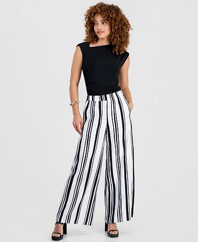 I.n.c. International Concepts Petite Stripe High-Rise Wide-Leg Pants, Macy's Exclusive