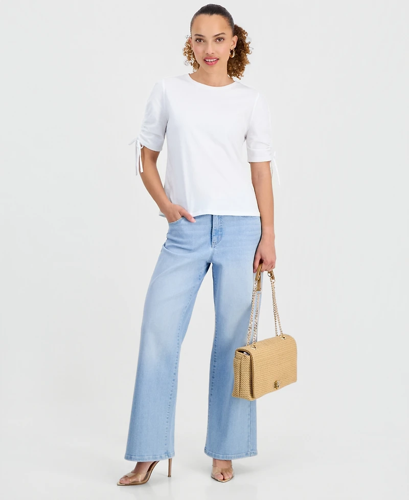 I.n.c. International Concepts Petite Cotton Tie-Sleeve Round-Neck Top, Macy's Exclusive