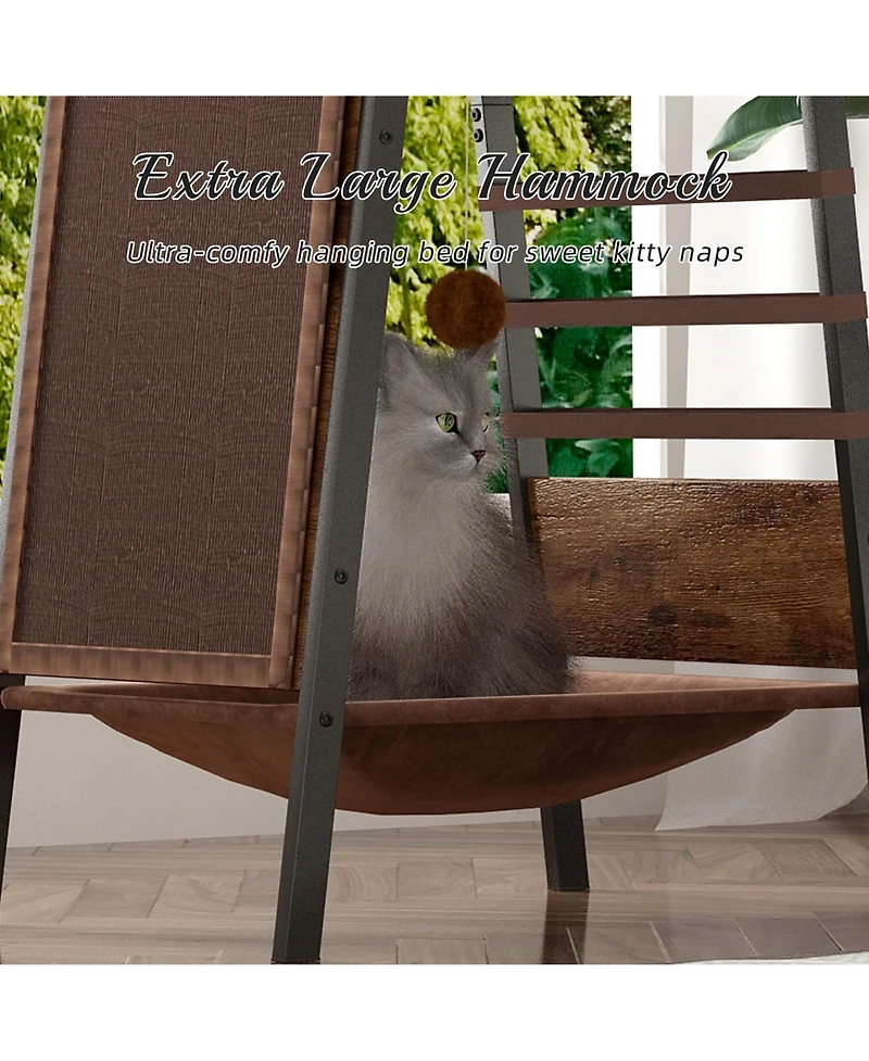 Aostirmotor Modern Cat Tree 58 Inch, Large Cat Tower for Maine Coon with Scratching Board, Large Perch, Hammock and Removable Pads