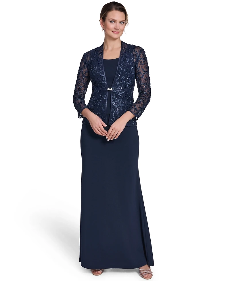 Jessica Howard Women's Jewel Neck Jacket Ball Gown