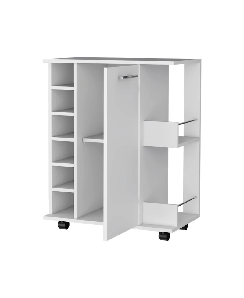 Flynama Woodland Bar Cart with Casters, Wine Rack and Open Shelf, Rolling Serving Cart