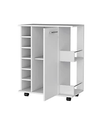 Flynama Woodland Bar Cart with Casters, Wine Rack and Open Shelf, Rolling Serving Cart