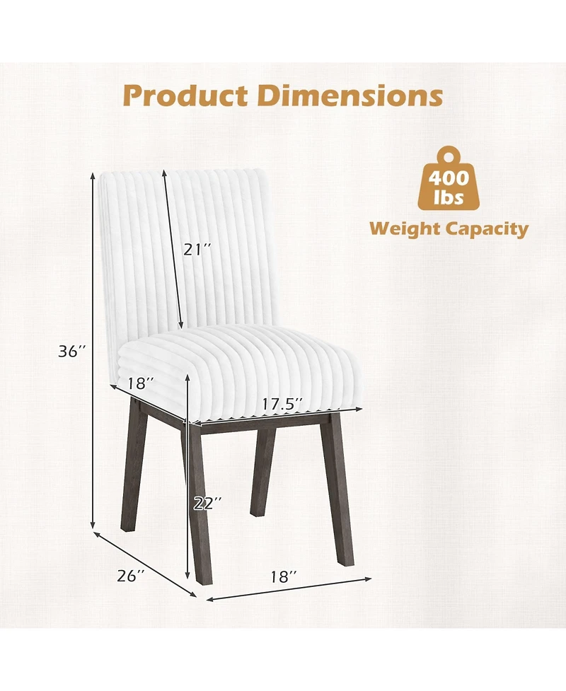 Gouun Flannel Upholstered Dining Chairs Set of 2 with Channel Tufted Back and Rubber Wood Frame
