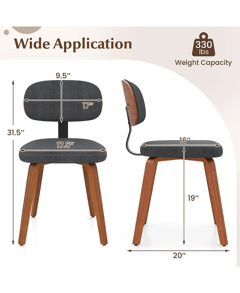 Gouun Chenille Upholstered Dining Chairs Set of 2 with Bentwood Legs and Ergonomic Backrest