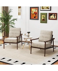 Gouun Modern Accent Chair with Rubber Wood Armrests and Polyester Cushion