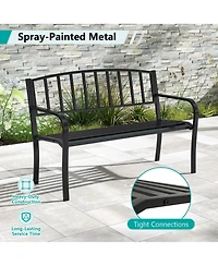 Sugift 50 in Outdoor Garden Bench with Slatted Back and Curved Armrests