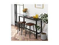 Lucky One 48/55 Inch Outdoor Bar Table with Slatted Top and Metal Frame