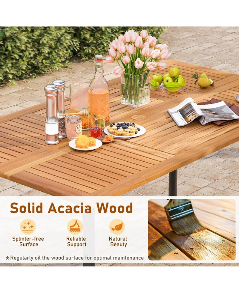 Gouun 7-Piece Outdoor Dining Set with Acacia Wood Table, Pe Rattan Chairs and Cushions