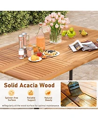 Gouun 7-Piece Outdoor Dining Set with Acacia Wood Table, Pe Rattan Chairs and Cushions