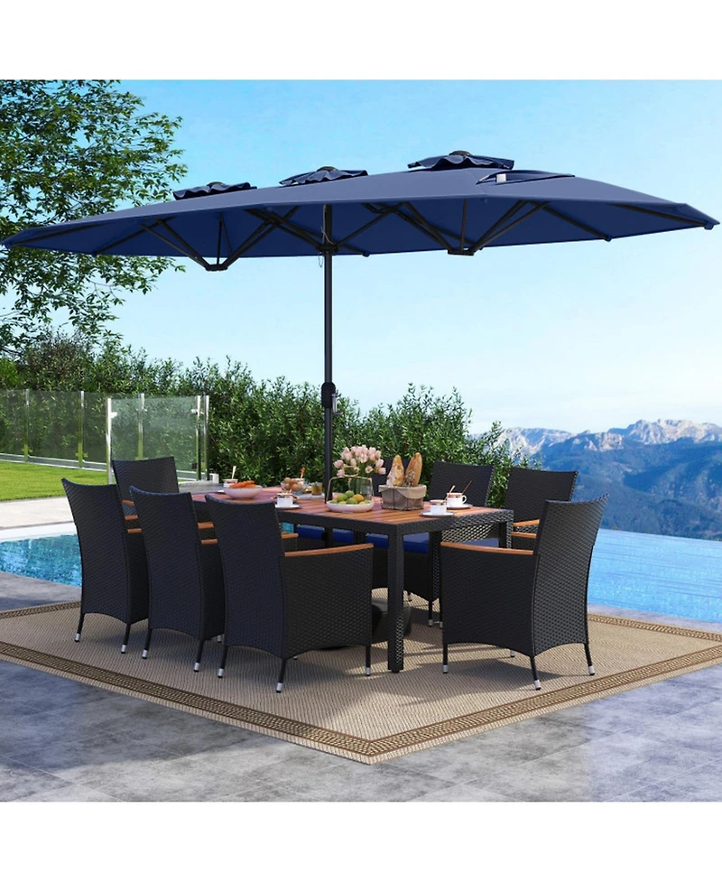 Gouun 10-Piece Patio Dining Set with 15 ft Double-Sided Umbrella, Table and 8 Cushioned Chairs