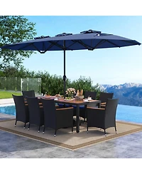 Gouun 10-Piece Patio Dining Set with 15 ft Double-Sided Umbrella, Table and 8 Cushioned Chairs