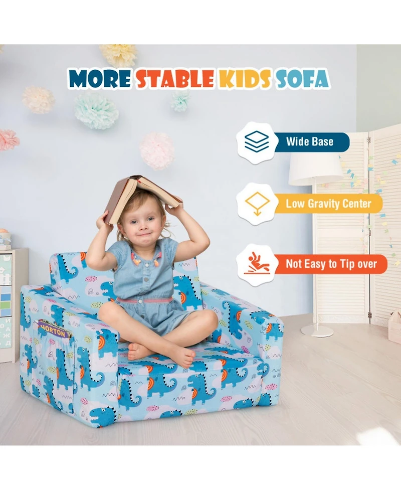 Gouun 2-in-1 Convertible Toddler Sofa and Sleeper with Velvet Fabric