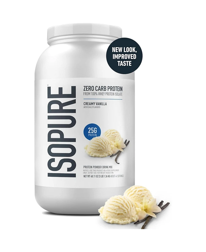 Isopure Zero Carb Pure Whey Isolate Protein Powder, Lactose Free, Gluten Free, Vitamins, Creamy Vanilla, 25g Protein Per Serving, 44 Servings