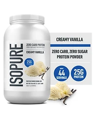 Isopure Zero Carb Pure Whey Isolate Protein Powder, Lactose Free, Gluten Free, Vitamins, Creamy Vanilla, 25g Protein Per Serving, 44 Servings